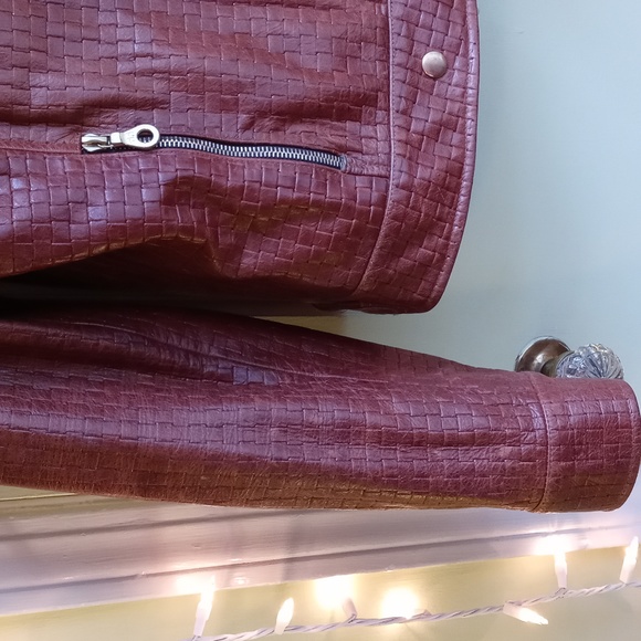 Men's Member's Only basket weave brown leather jacket coat Small - Picture 7 of 14